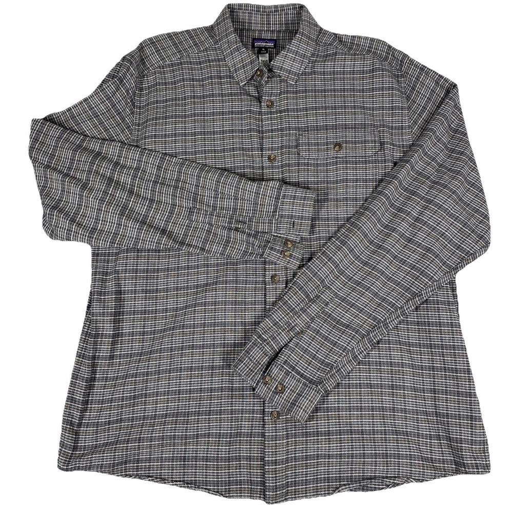 Patagonia Organic Cotton‎ Men's XL Button Up Gray Houndstooth Pattern Shirt